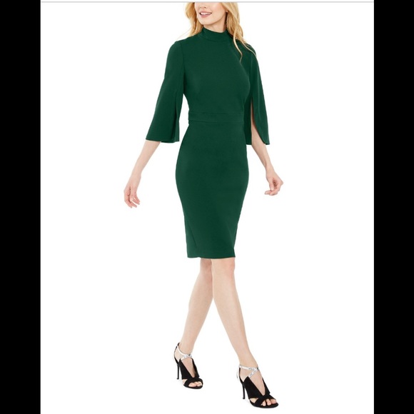 ✨SALE✨NWT! Green Calvin Klein Split Sleeve Sheath Dress - Picture 9 of 10